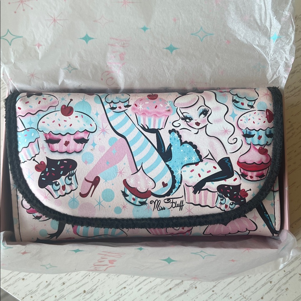 Fluff Whimsical Pink and Black Cupcake pinup wallet